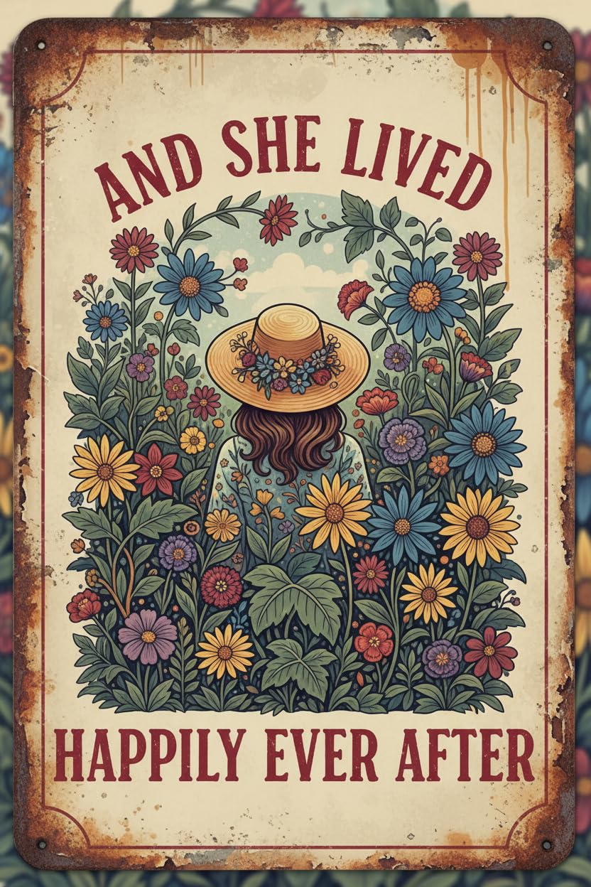 And She Lived Happily Ever After Tin Sign, 8x12 Inch