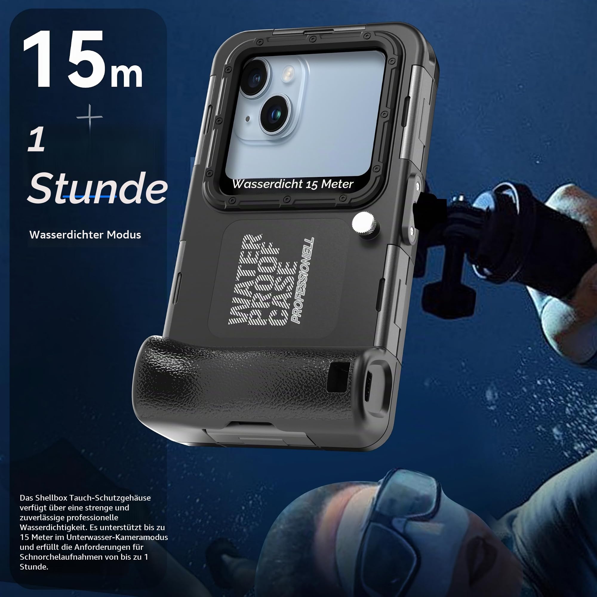 Hllhunkhe Unterwasser Handyhülle IP68 15m/50ft wasserdichte Handyhülle für iPhone 17 16 15 14 13 12 11 Pro Max/XS/X, Professionelle Tauchen Schwimmen Foto & Video, Outdoor-Schwimmen,Schwarz