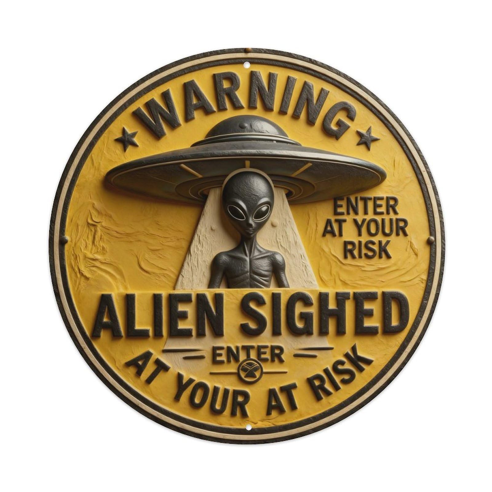 Zlatcbu Vintage Warning Alien Sighted Ufo Sign Metal Tin Sign Retro Wall Art Poster, Decor For Home Living Room Bar Cafe Garage, 8X8 Inch
