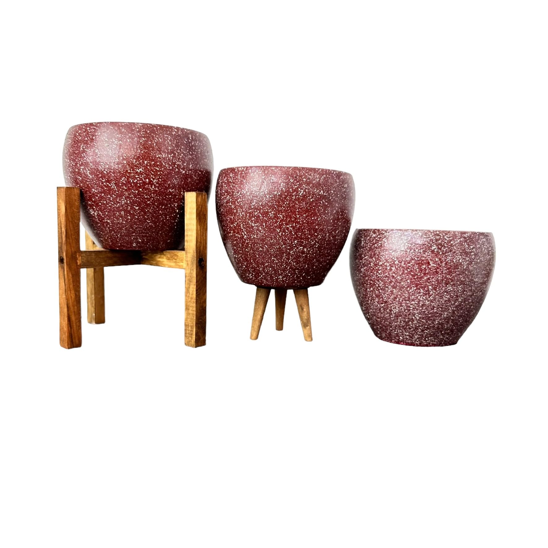 Bitki Tasarımı Ev Dekorasyon Bordo Granit Toprak Saksı Saksılık Salon Çiçeklik Üçlü Set - 15 Cm