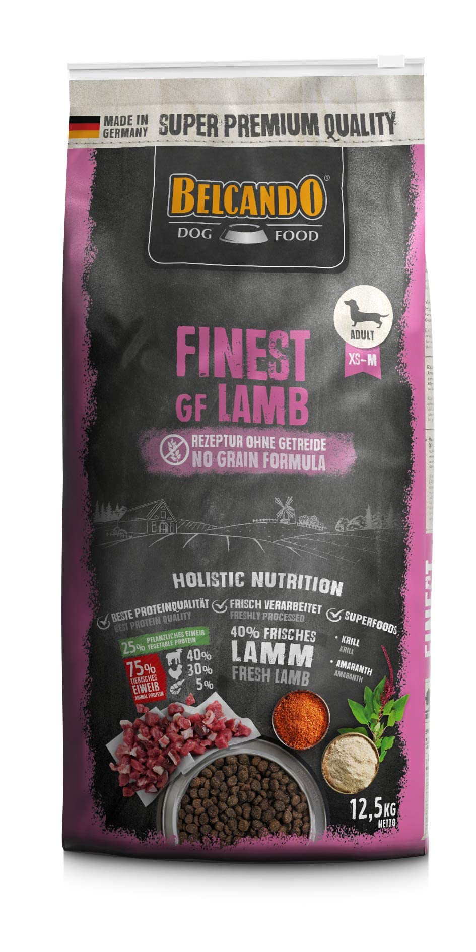 Belcando Finest GF Lamb [12,5 kg] Alimento para Perros sin Cereales | Comida Seca para Perros pequeños y medianos | Alimento Completo para Perros a Partir de 1 año de Edad