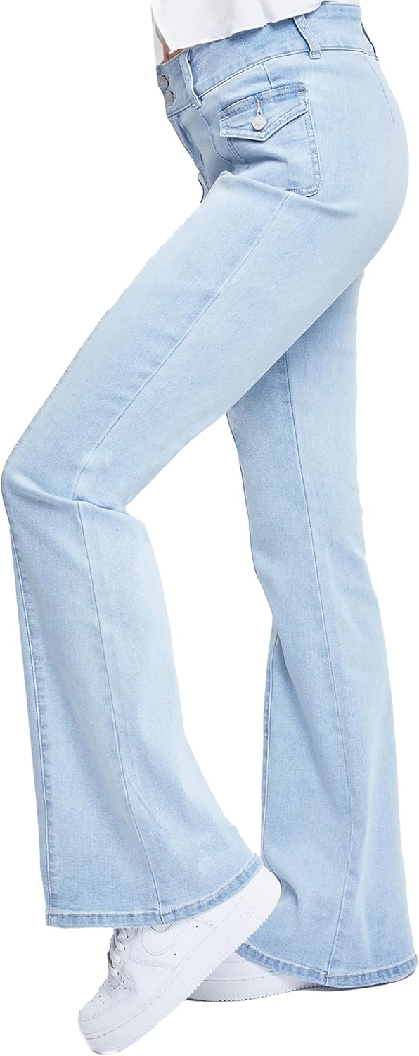 YMI Womens Junior Cargo Flare Jean with Side Pockets - Image 3