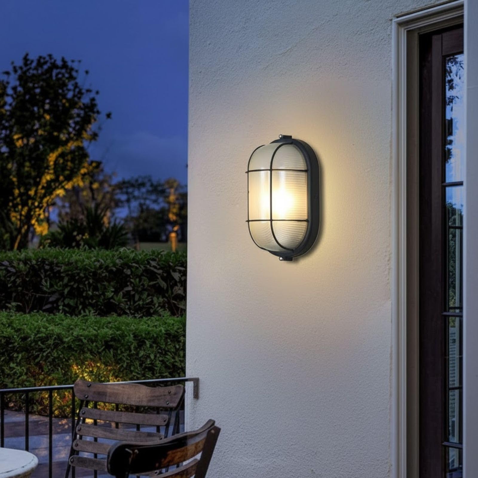 Nouvo Black Outdoor Bulkhead Wall Light E27 60W/100W, Waterproof Aluminum Lamp With Glass Diffuser, P44 Certified, Porch/Garden Smart Sconce Light Fixture (Bulb Not Included, 100V-240V)