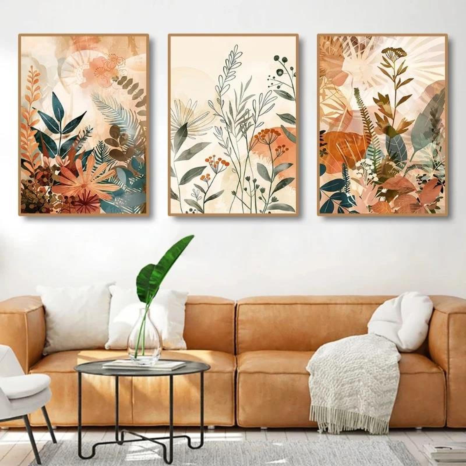 Baibexing Abstract Flowers And Plants Poster Prints Canvas Painting Wall Art Picture For Living Room Bedroom Home Decortion 40X60Cmx3Pcs Unframed