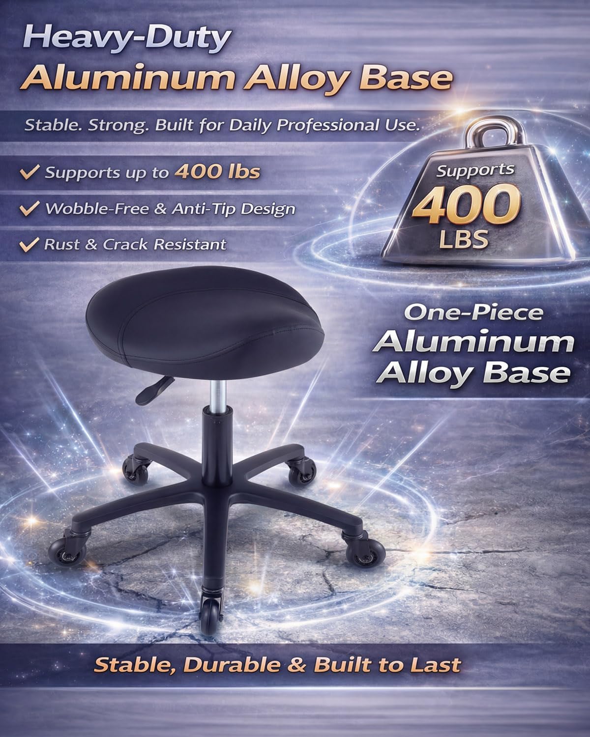 Ergonomic Saddle Stool Chair with Wheels, Ultra-Quiet Rolling Salon Stool with Comfortable Thick Saddle Seat, Adjustable Stool Suitable for Commercial Office and Home Use