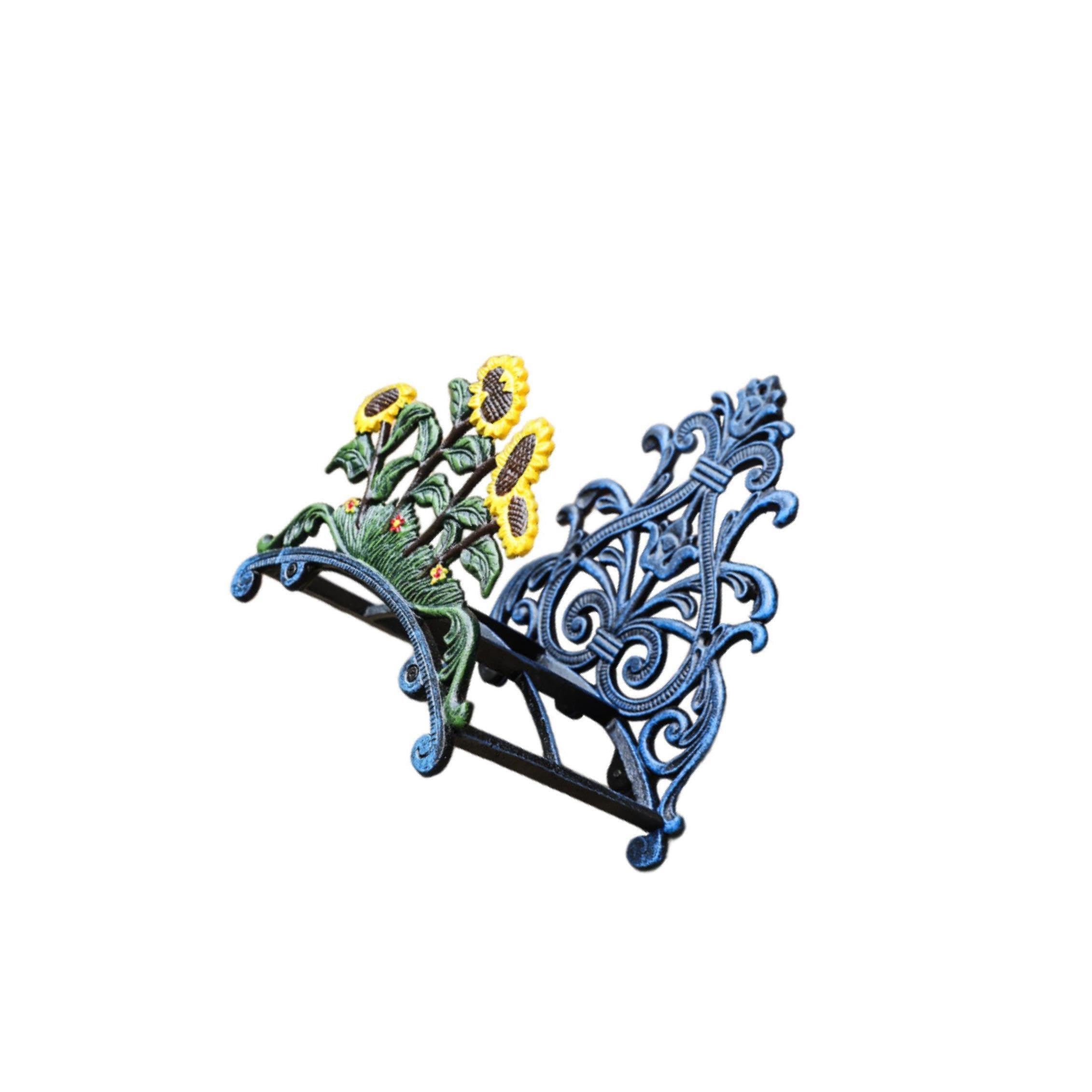 Support de tuyau d'arrosage robuste noir à motif quatre tournesols pour extérieur