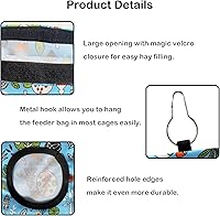Vista 4 de Bolsa de alimentación de heno para conejos, comedero de heno para jaula de animales pequeños, dispensador de heno para conejos, conejillos de Rojo