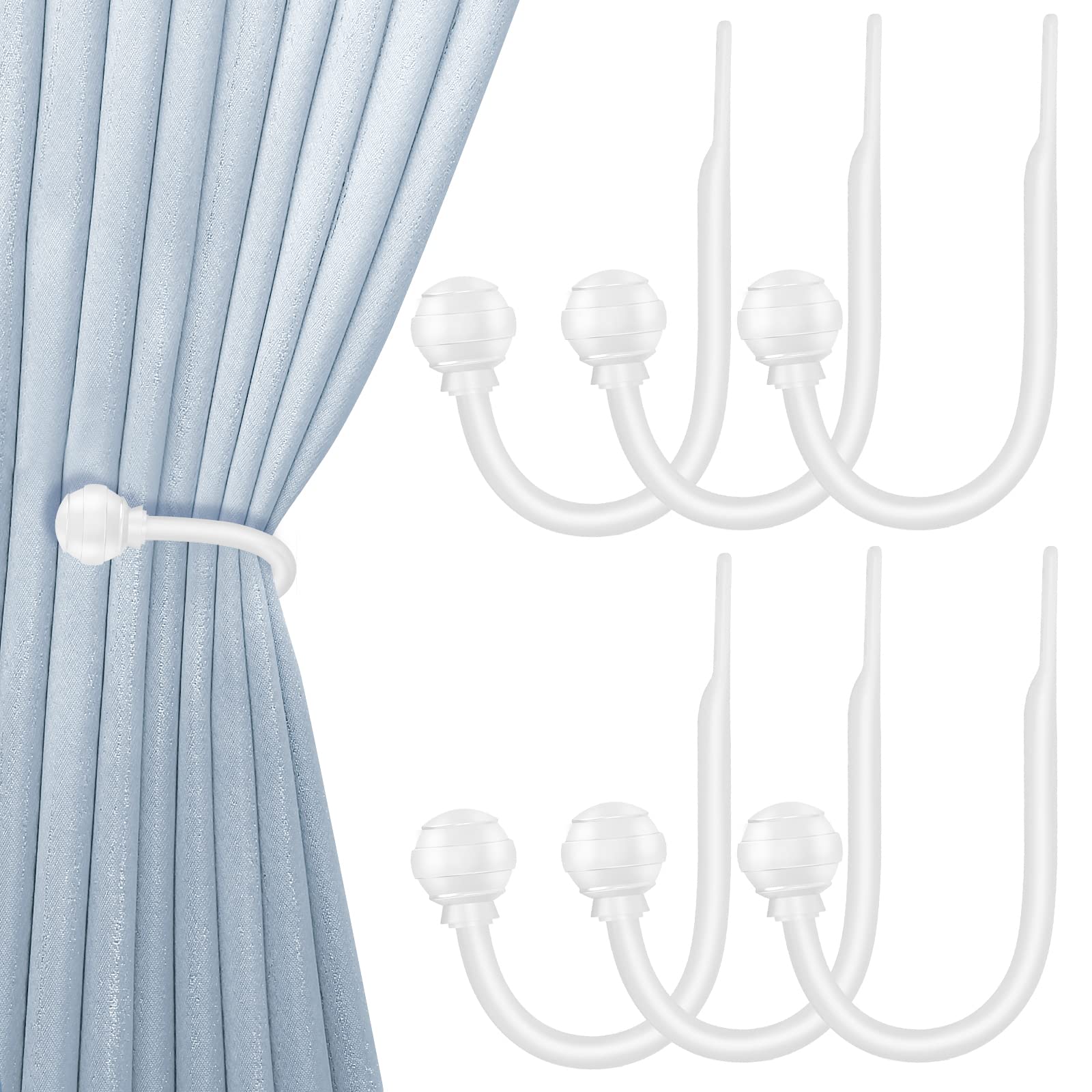 Hion Curtain Holdbacks White 6pcs, Curtain Tiebacks Wall Mounted Curtain Hooks Holders for Drapes