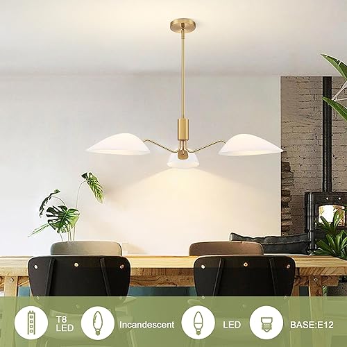 Miniatura 3 de MEXO Sputnik - Candelabros de cristal modernos, lámpara colgante dorada con pantalla de vidrio para comedor, isla de cocina