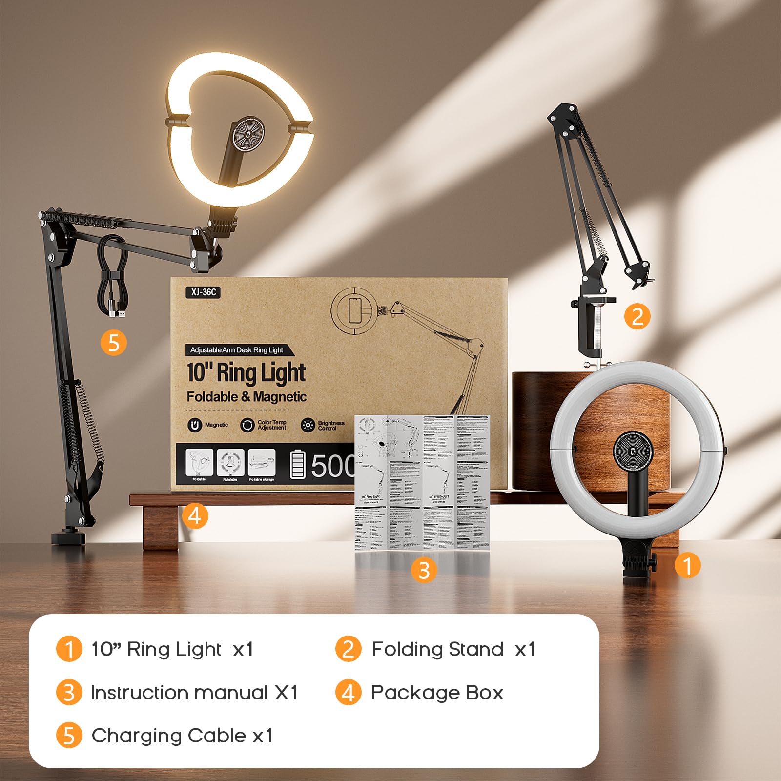 XINBAOHONG - Luce magnetica ad anello da 25,4 cm, supporto per fotocamera e telefono, luce LED per selfie XINBAOHONG con supporto e supporto per telefono, luce da scrivania ricaricabile per