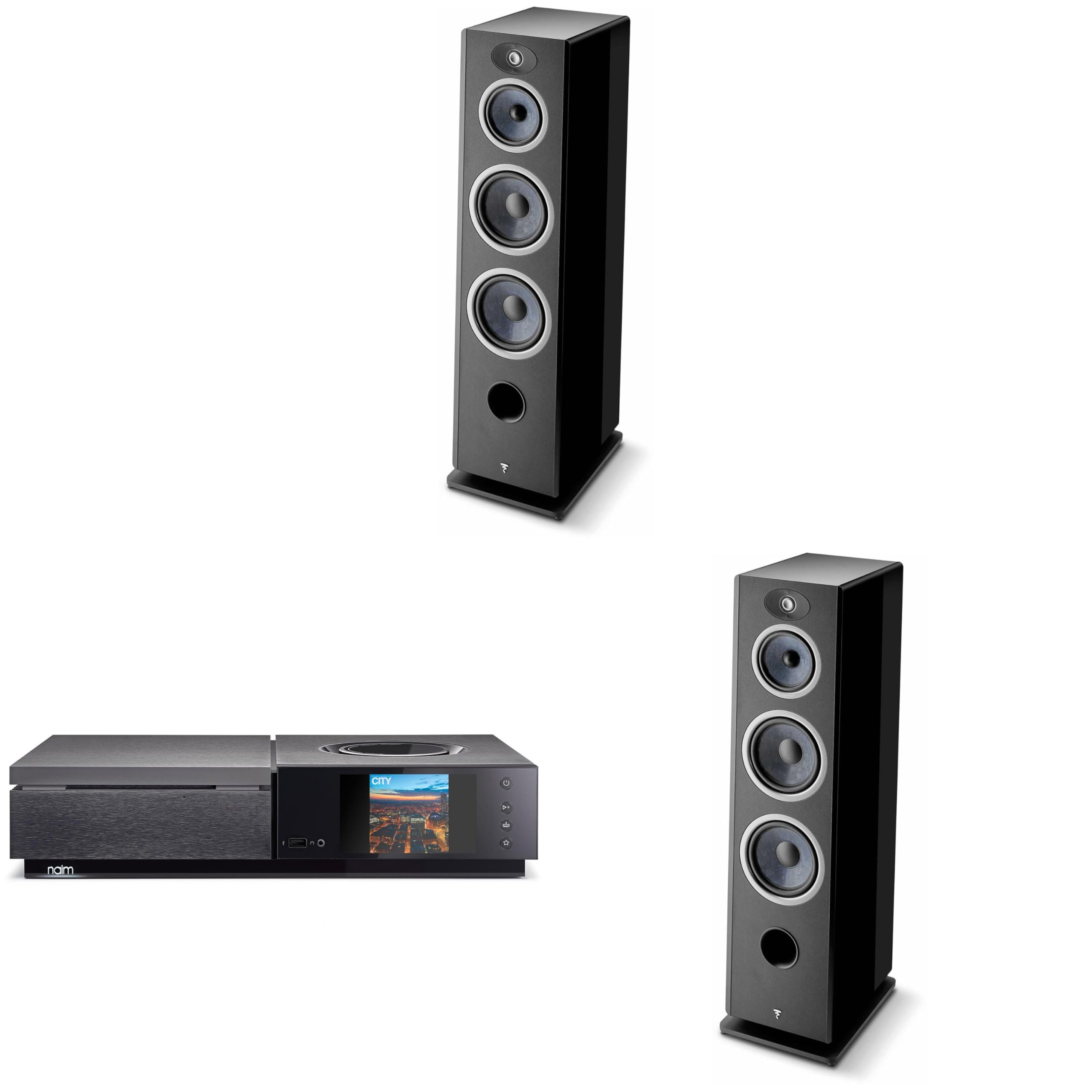 Focal Vestia No4 Floorstanding Speakers (Black) Pair & Naim Uniti Star All-in-One System Bundle