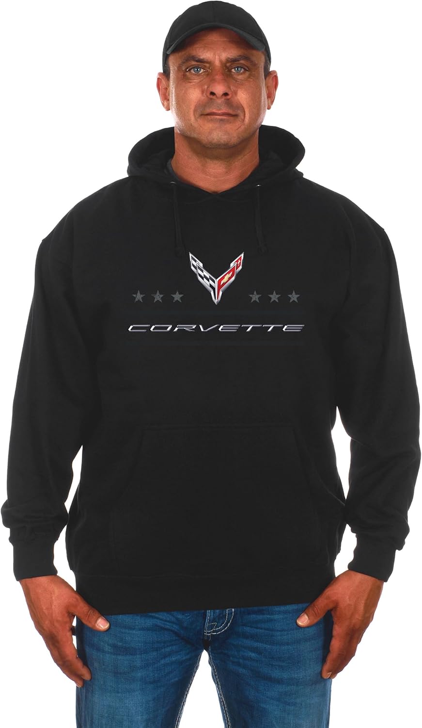 JH DESIGN GROUP Men's Chevy Corvette C8 Pullover Hoodie American Flag 2 Sided Sweatshirt - Image 2