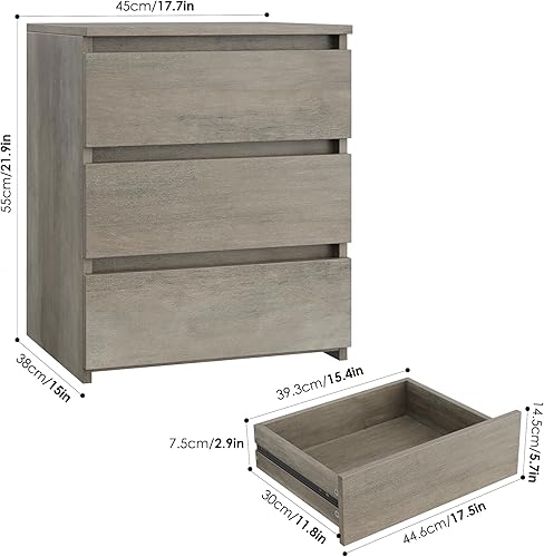 Miniatura 3 de FOTOSOK Juego de 2 mesitas de noche con 3 cajones, mesita de noche para dormitorio con asa recortada, mesa auxiliar de sofá con 3 cajones para