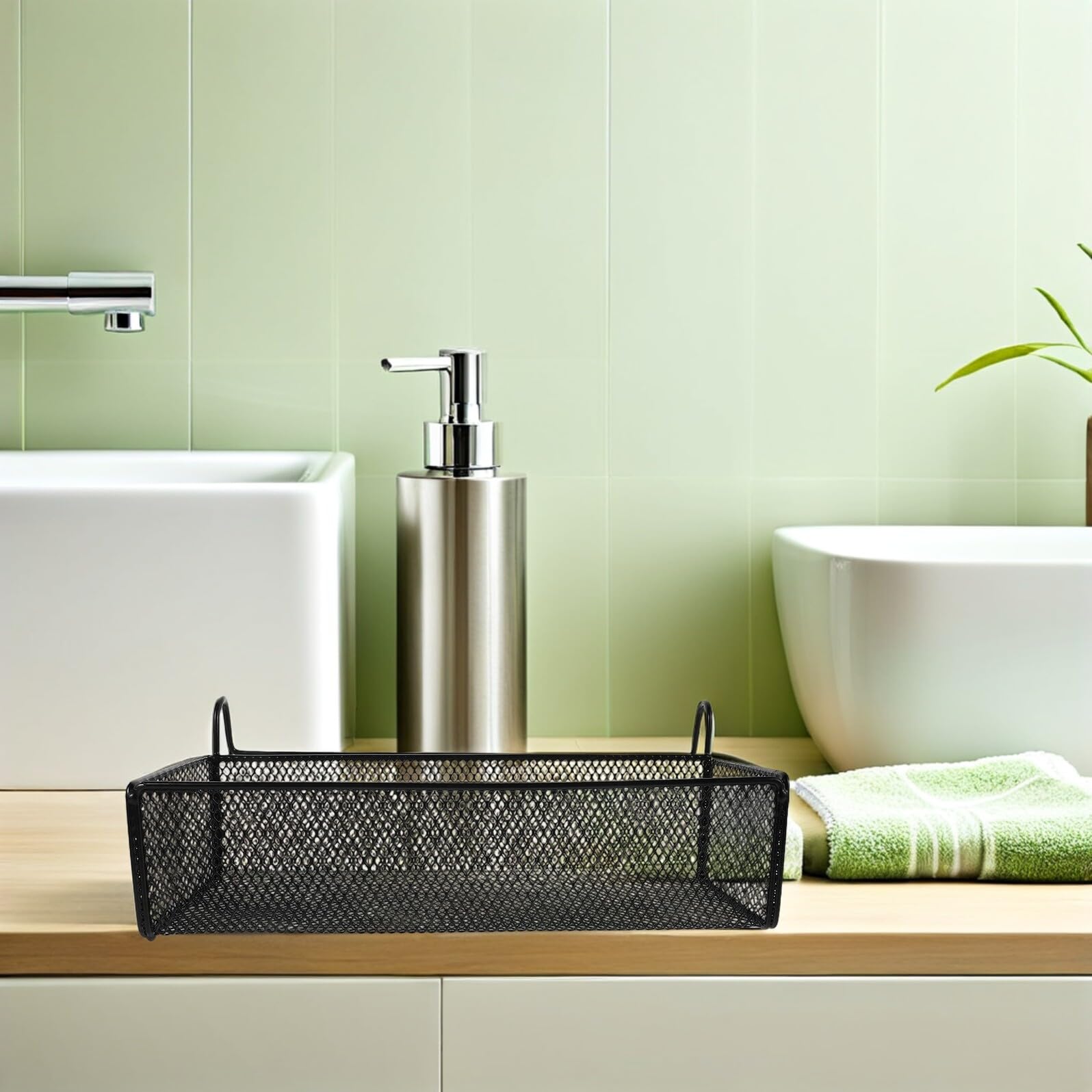 Organizador Colgante de Hierro Negro Grande sin Taladros para Baño y Dormitorio, Cesta de Almacenamiento para Cama Alta, Cesta Resistente para Ducha y Espacio Reducido