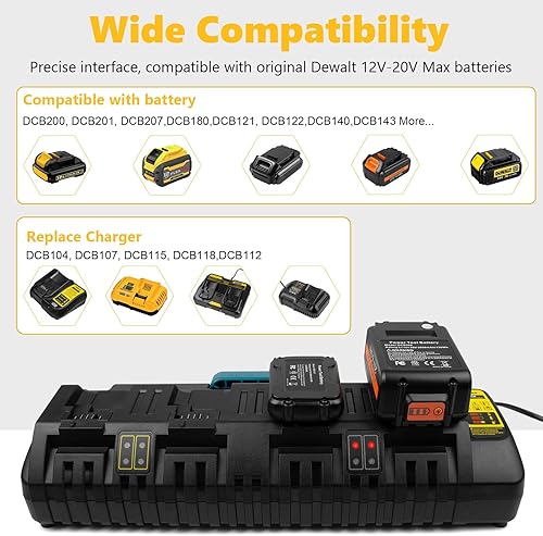Miniatura 2 de DCB104 - Cargador rápido de 4 puertos para batería DeWalt 20V60V Max, con puerto USB compatible con batería DeWalt de 20 V60 V DCB206 DCB208 DCB205