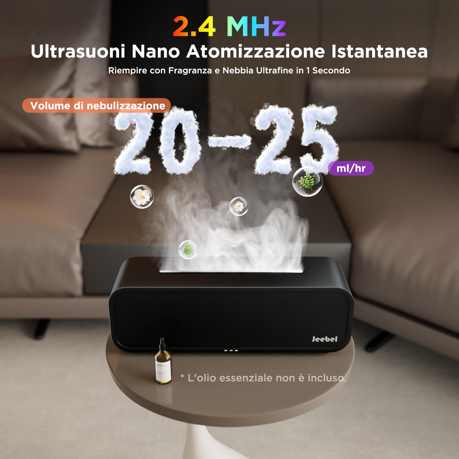 Jeebel Diffusore Aromi per Oli Essenziali, Diffusore con Rilevamento Ritmo/Variazione Fiamma RGB/Telecomando/7 modalità/Timer, 250ml Mini Umidificatore Portatile per Aromaterapia Camera Letto/Ufficio