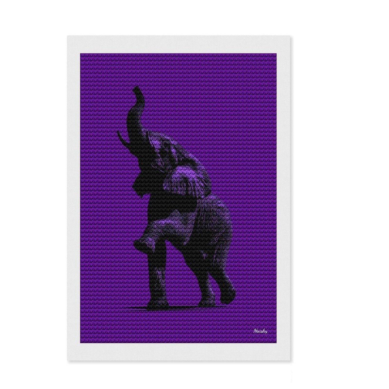 Junmoney Elephant Silhouette – Majestic Strength on Purple Diamond Painting Kit 8"x12", Mindful Craft Activity, Neat Printed Canvas, Modern Decor, Gift Idea, Adhesive Canvas