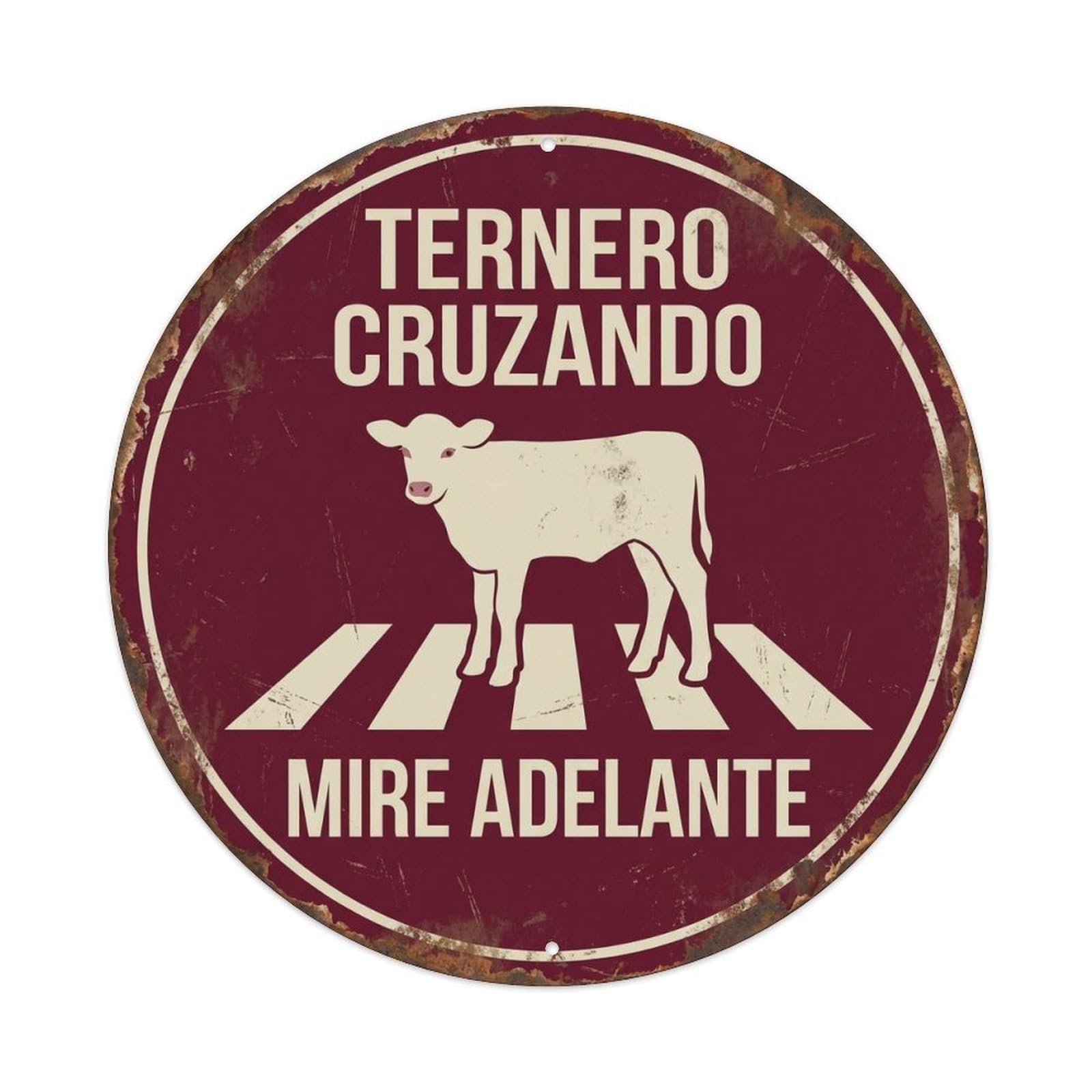 Calf Crossing Mire Adelante Warm Metal Tin Sign