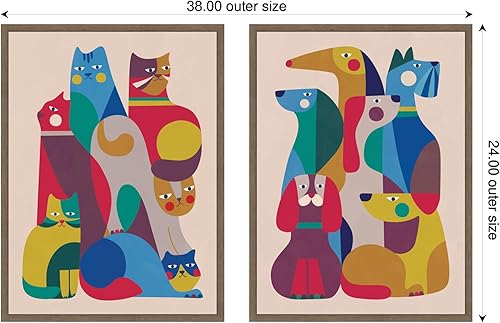 Miniatura 2 de Kate and Laurel Juego de 2 piezas de arte de pared en lienzo enmarcado retro de gatos y perros por Rachel Lee, Sylvie Walnut Whimsical, arte