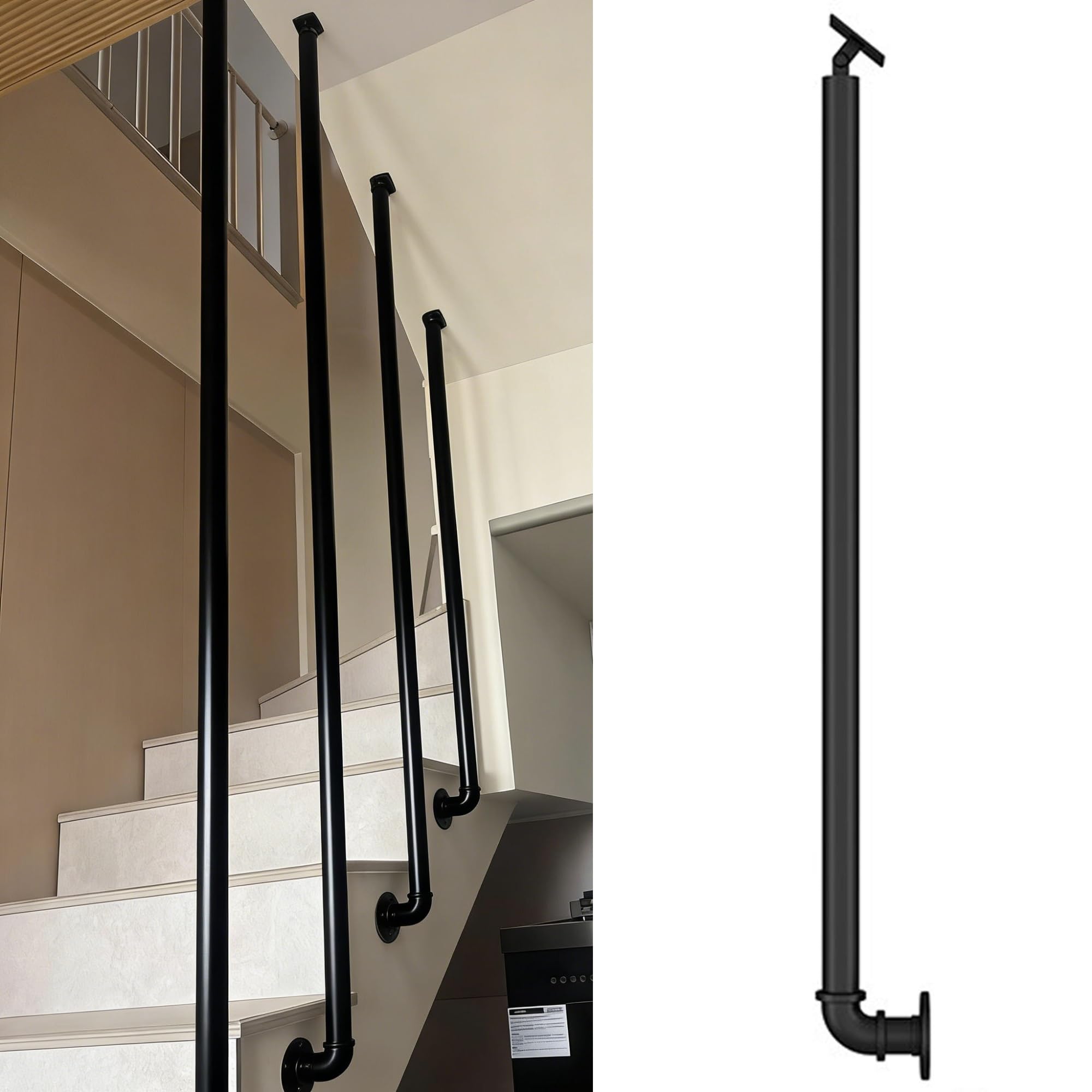Balustre d'escalier en fer forgé avec support latéral robuste et broches orientables de design