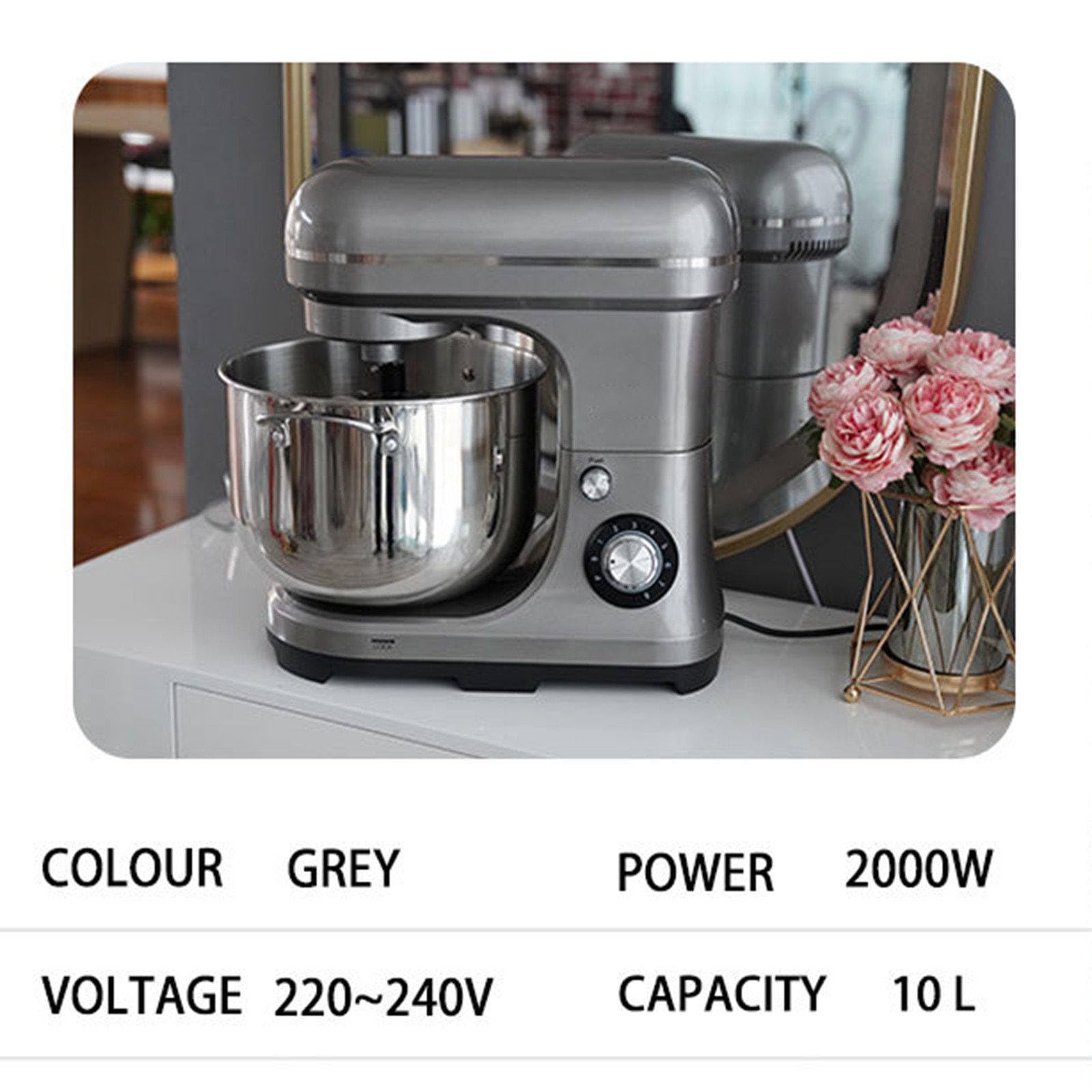 Batidora de Mano Profesional de 2000 W, Ideal para escuelas, panaderías, restaurantes y pizzerías. Incluye Gancho para amasar, Gancho Mezclador y batidor de Huevos. Batidora de Pedestal de g