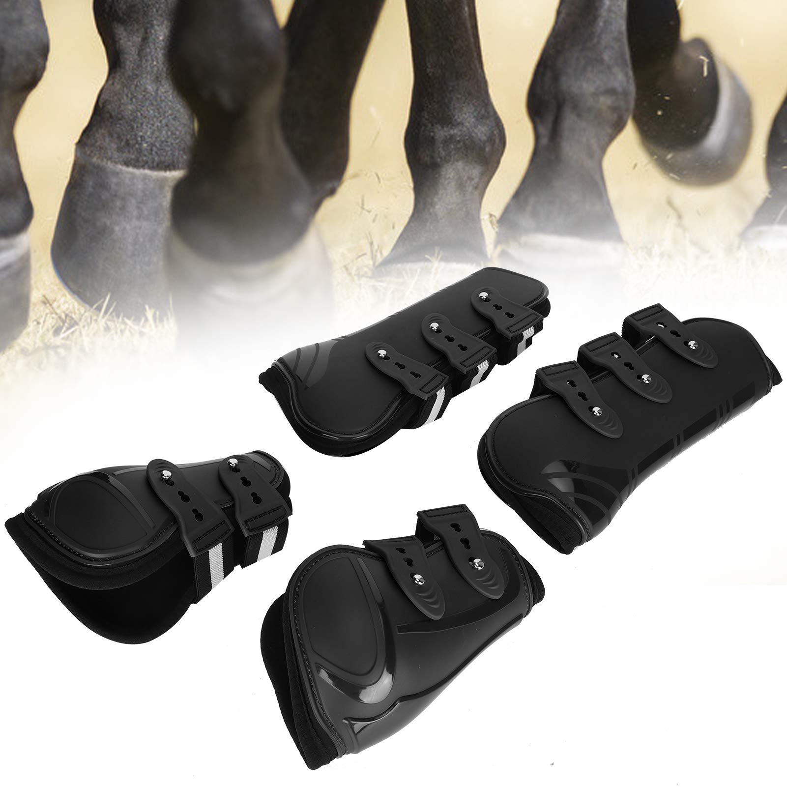 Paracaviglie per Cavalli in PU con Fodera Morbida, Protezione per Le Zampe del Cavallo Ispessita, Gambali equini Neri per Il Supporto agli impatti e la prevenzione degli infortuni,