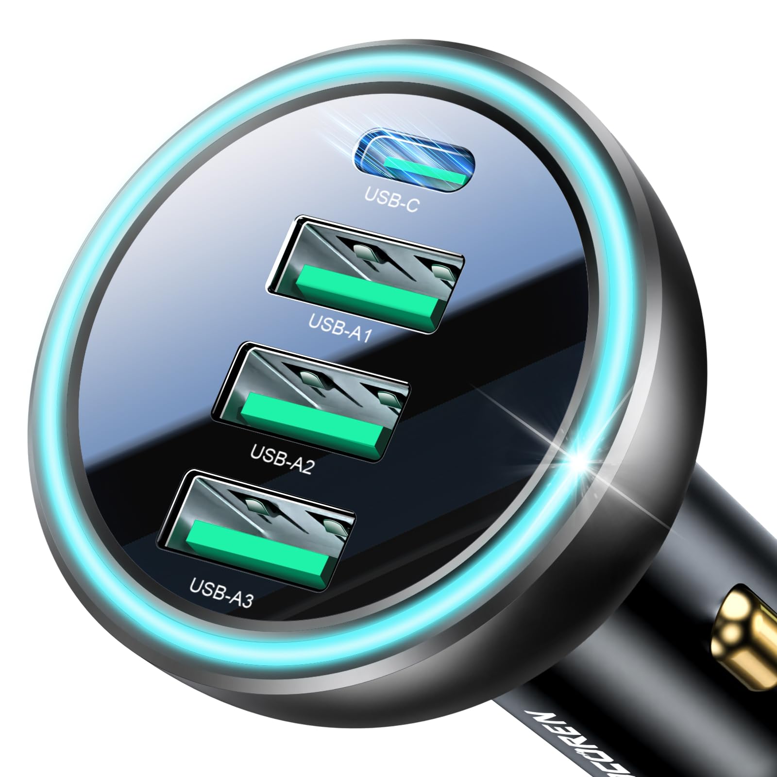 Rocoren 55W 4-Port Car Charger, PD3.0 QC3.0 Super Fast Charging USB C Car Charger for Multiple Devices, Cigarette Lighter Adapter for iPhone 16/15/14 Series, iPad Pro, Samsung S25/S24 Ultra, Pixel