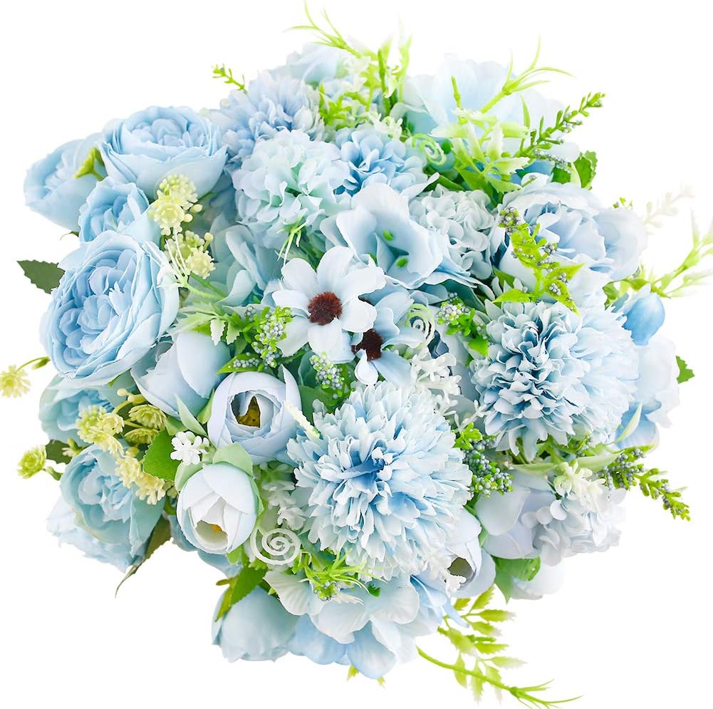 JOHOUSE Artificial Flowers, 4PCS Fake Peony Silk Artificial Hydrangea Rose Bouquet Decor, Home Table Decoration Wedding Bouquet