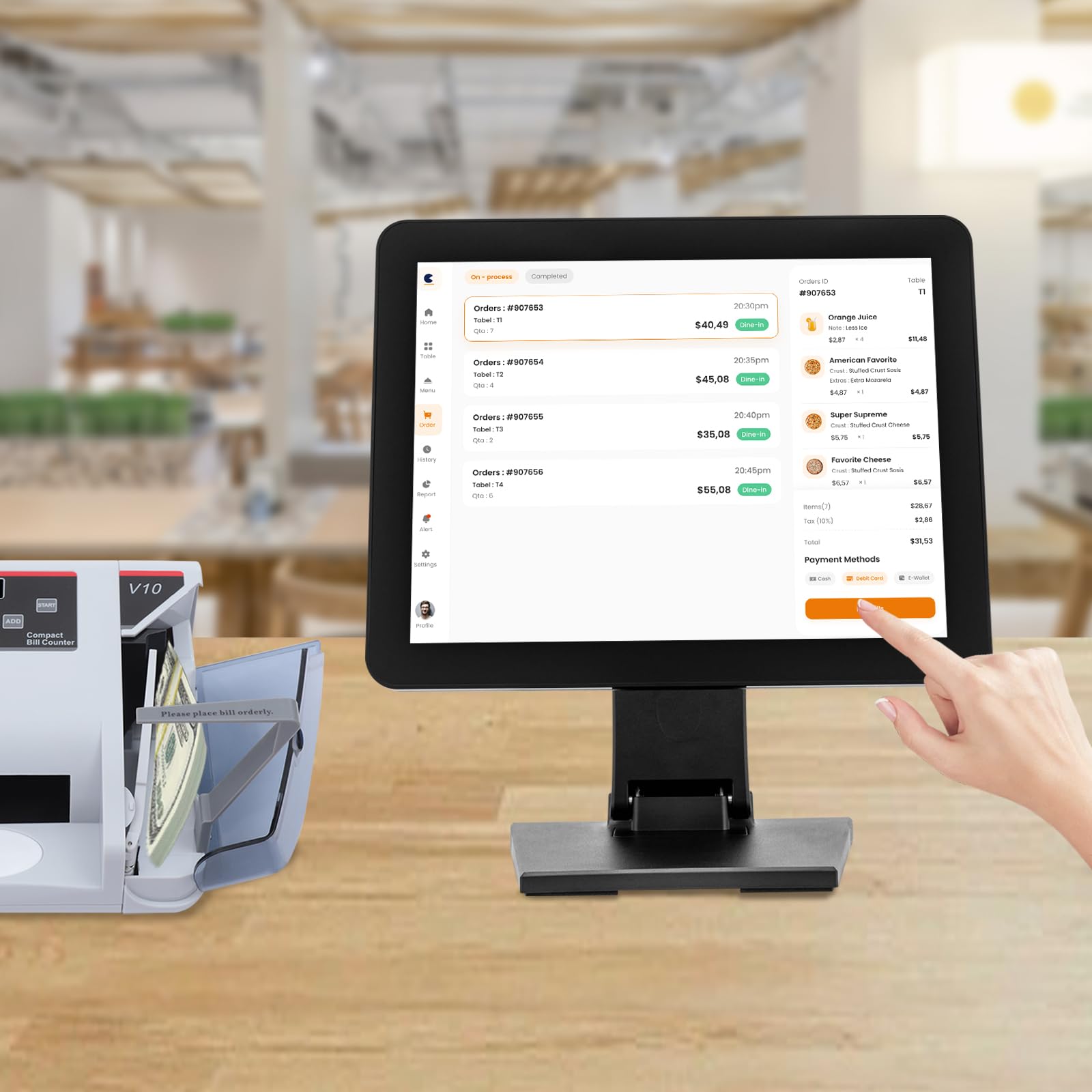 Écran tactile capacitif de 15" avec 10 points tactiles, interfaces HDMI/VGA/USB, inclinable, montage sur table et mural, réduit les erreurs de caisse pour la restauration, le supermarché et le