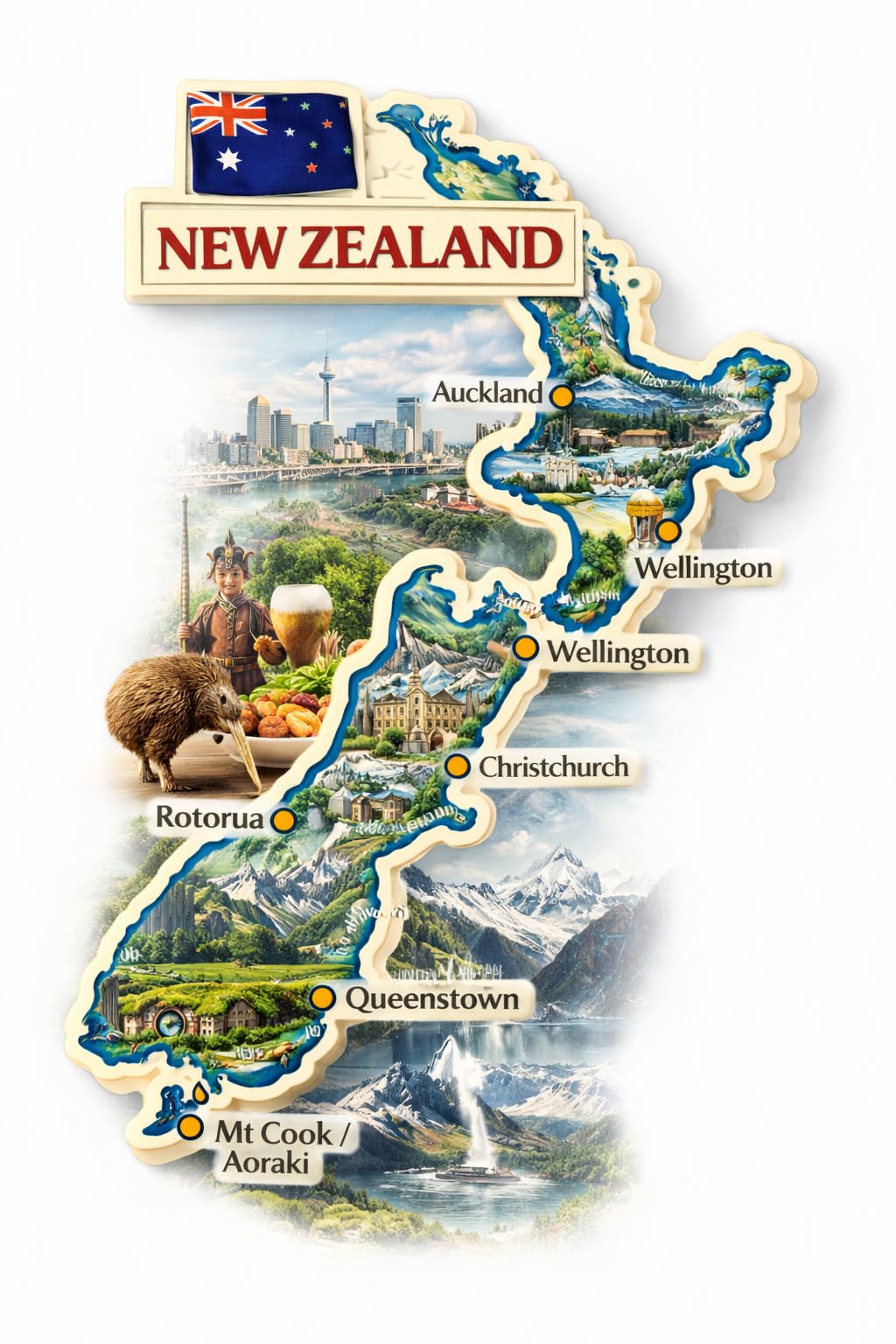 New Zealand Map Fridge Magnet 4 Inch | Premium 3mm MDF Wood | HD Printed NZ Travel Souvenir | Refrigerator, Kitchen & Office Decor | Tourist Gift Collectible-image-28