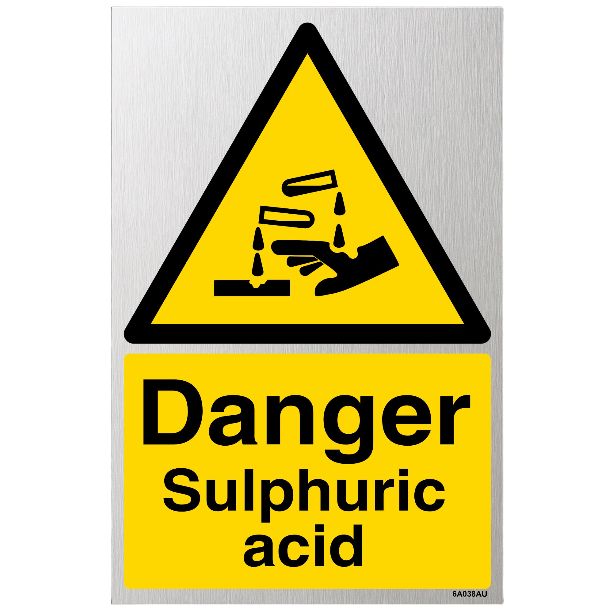 V Safety Danger Sulphuric Acid - Portrait 200 x 300 mm - 3mm Brushed Aluminium Composite Safety Sign