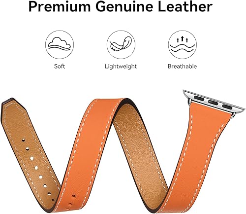 Miniatura 10 de Bestig - Correa de repuesto para Apple Watch de 1.496pulgadas, 1.575pulgadas, 1.654pulgadas, 1.732pulgadas, de piel auténtica, diseño de doble tour,