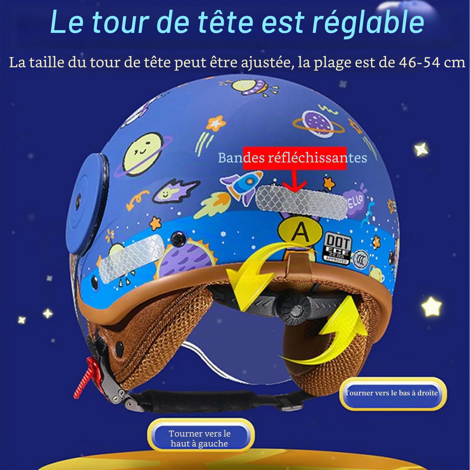 Casque De Moto Pour Enfants, Scooter, Cyclomoteur, Casque Jet Avec Visière Solaire, Mignon Pour Filles, Pour Garçons, Taille 5-12 Ans, 46-54CM