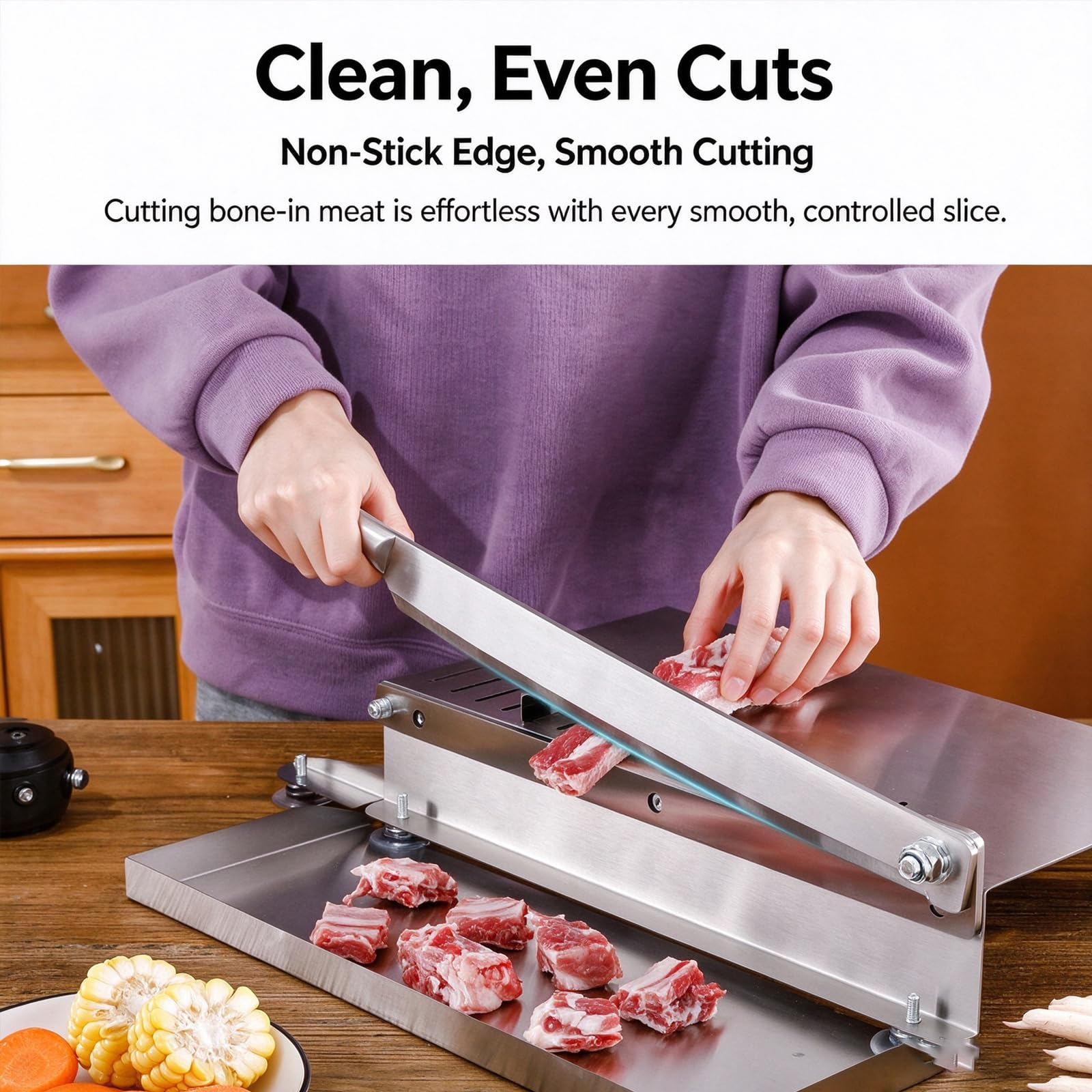 Fleischzerkleinerer Mit Knochenfunktion, Rippchenschneider Aus Edelstahl, Einstellbare Schnittstärke, 37,5 Cm Klinge, Für Fisch, Hähnchen, Rindfleisch, Tiefkühlfleisch, Gemüse Und Feinkost