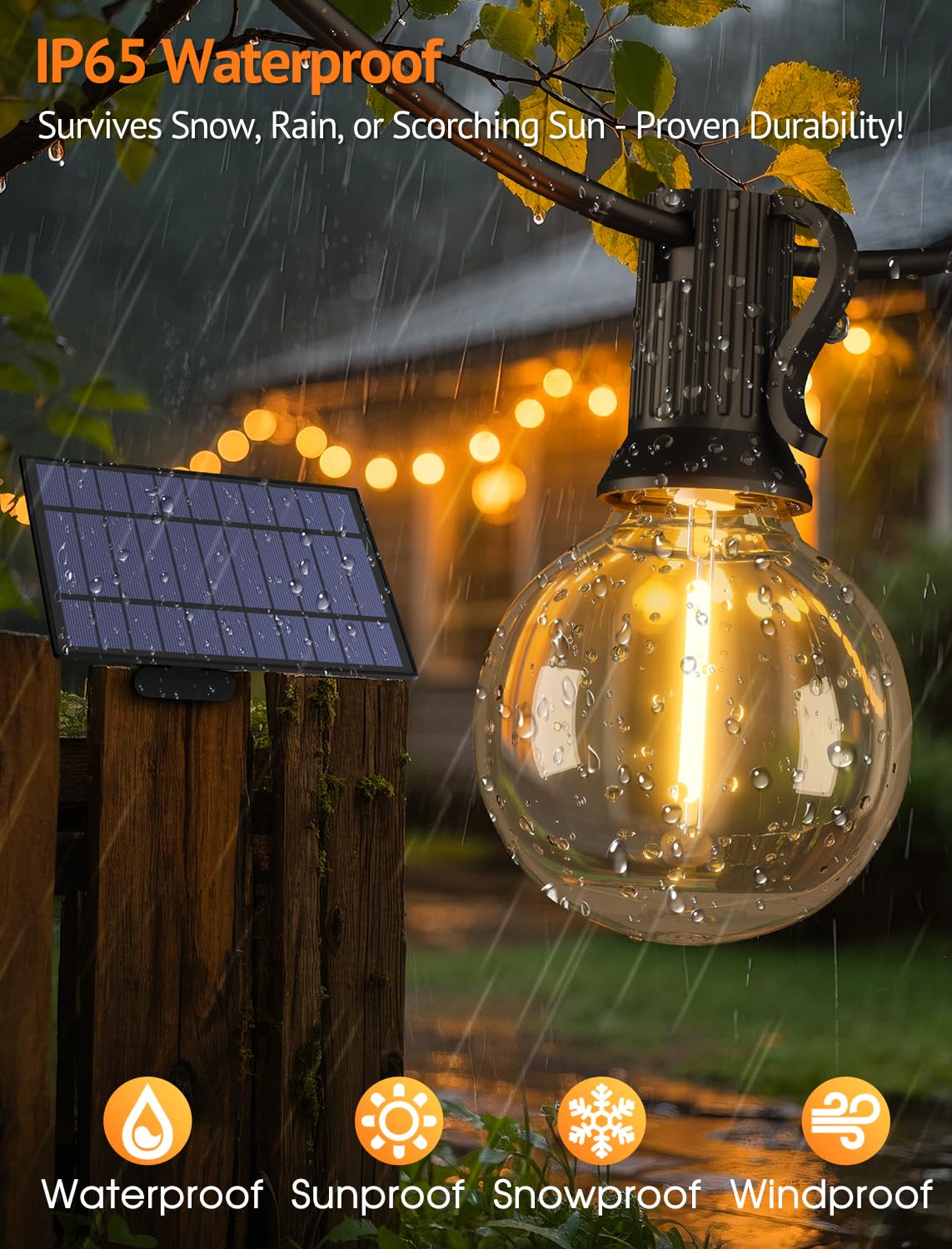 Larkvue Solar-Lichterkette für den Außenbereich, mit Fernbedienung, wasserdicht, dimmbar, 3 Modi, Terrassenlichter mit 20 + 2 LED G40 Glühbirnen für Café, Bistro, Schwarz