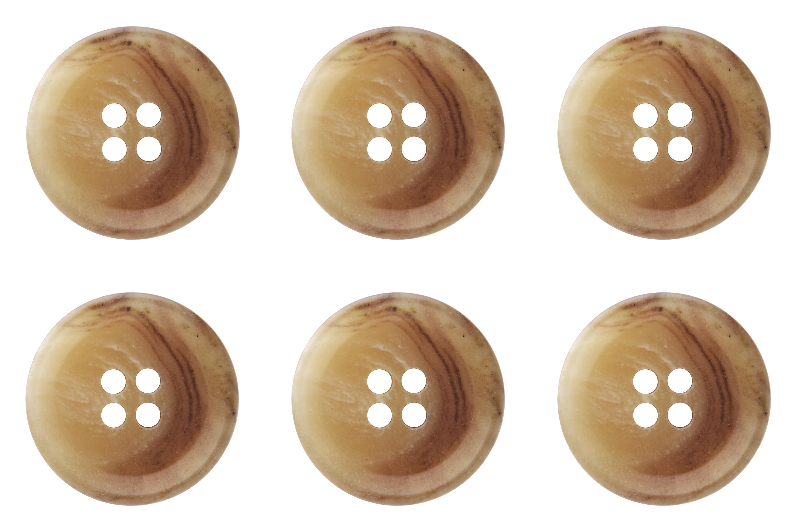 Pack of 6 Tan 20mm Round Sew On Buttons for Coats Jackets Cardigans Flat 4 Holes 32L, Pack of 6 20mm Buttons