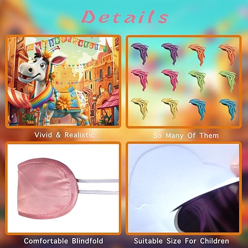 Miniatura 5 de HitGoo Pin The Tail on The Donkey Party Game - Póster de juegos de burro mexicano con 24 calcomanías para la cola para niños, fiesta de cumpleaños,