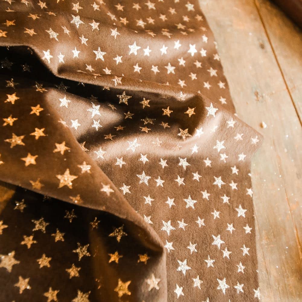 Luck And Luck Brown Velvet Star Festive Luxury Table Runner, 28Cm X 3M