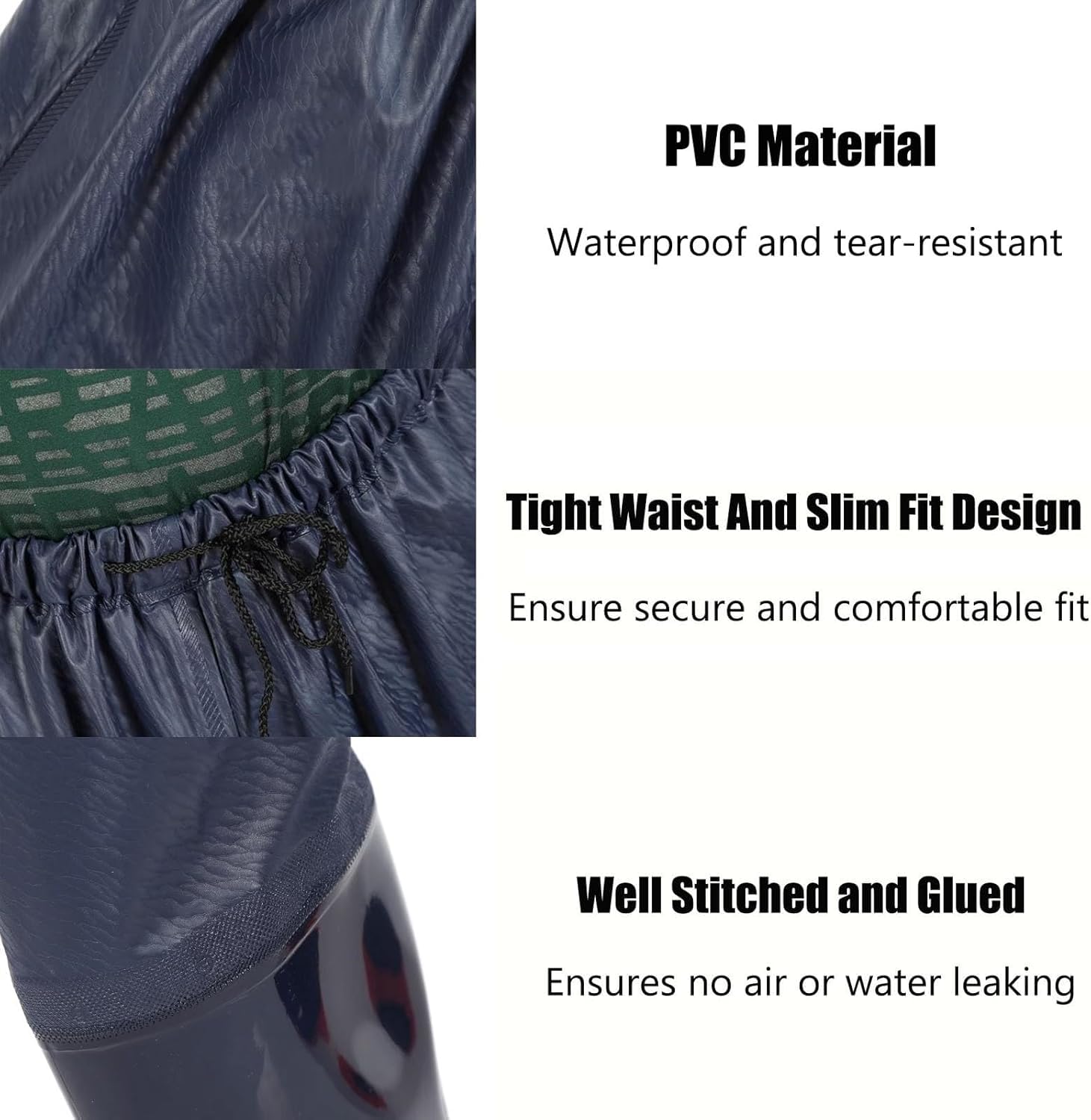 Męskie wędkarskie spodnie wędkarskie z butami, wodoodporne buty wędkarskie z PVC, buty wędkarskie z podeszwą antypoślizgową i elastycznym pasem(8.5)