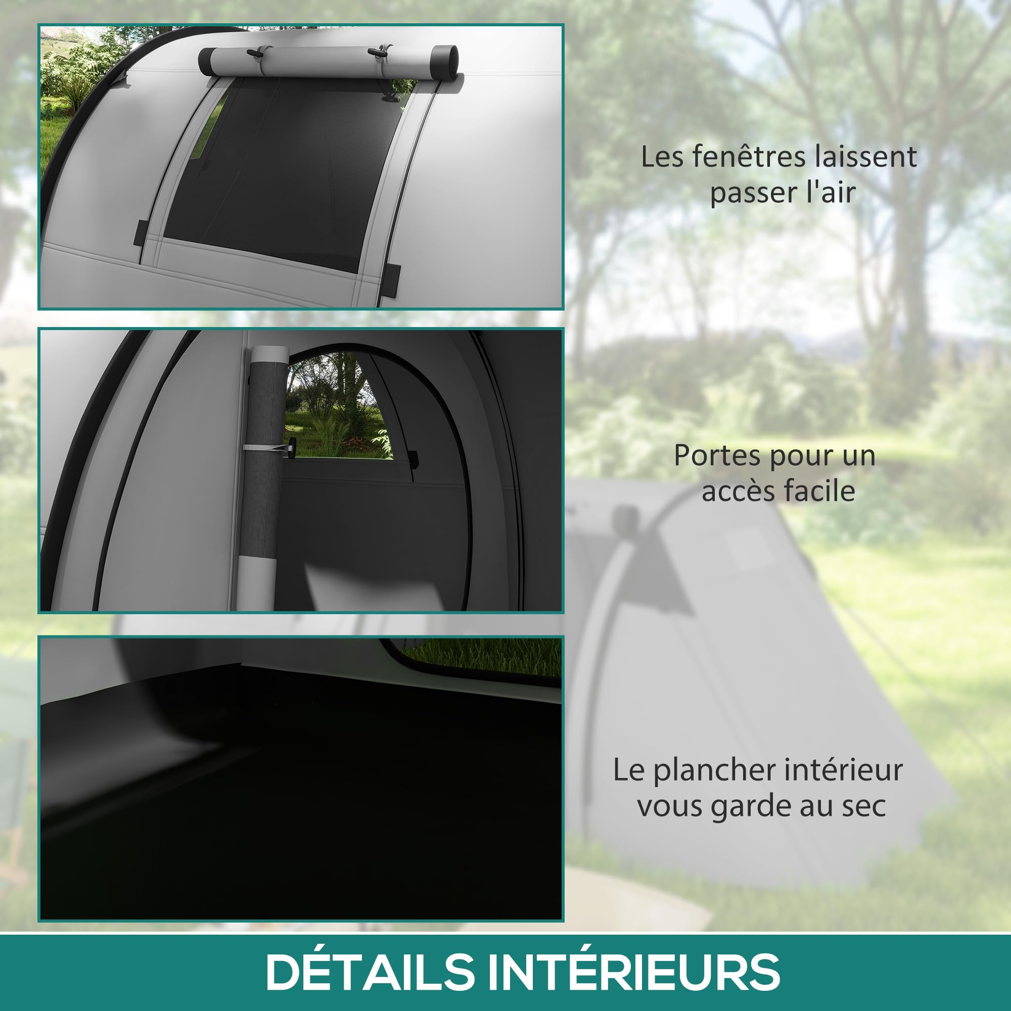 Outsunny Tente de Camping pour 3-4 Personnes, Tente familiale avec 1 Salon et 1 Chambre, imperméable, Facile à Transporter avec Sac, 470 x 220 x 150 cm, Gris