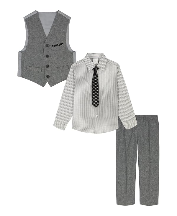 Van Heusen 4-Piece Formal Suit Set, Vest, Pants, Collared Dress Shirt, and Tie, Silverware/Black, 7 by Van Heusen - Used condition - Image 2