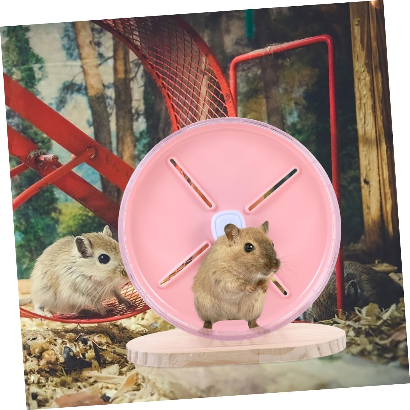 Luxshiny Silent Hamster Running Wheel with Wooden Stand, 20cm Stable Chinchilla Exercise Wheel, Quiet Small Animal Cage for Hedgehogs and Rats