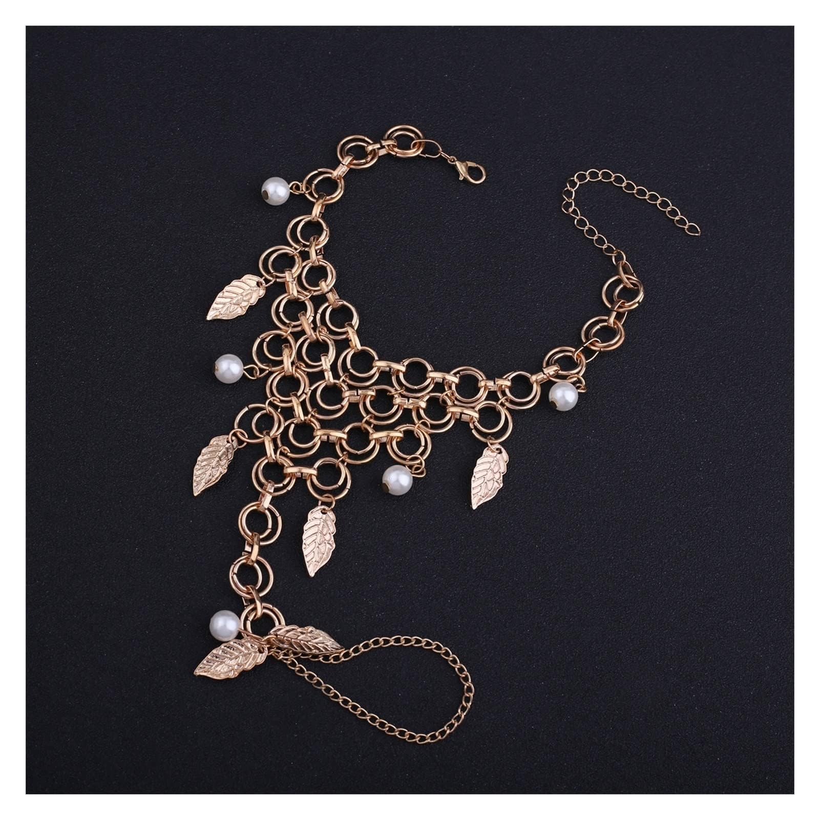 Braccialetti alla caviglia Cavigliera creativa con anello in rame-Cavigliera estiva sexy con perle da spiaggia-Cavigliere da donna regolabili per calzature femminili
