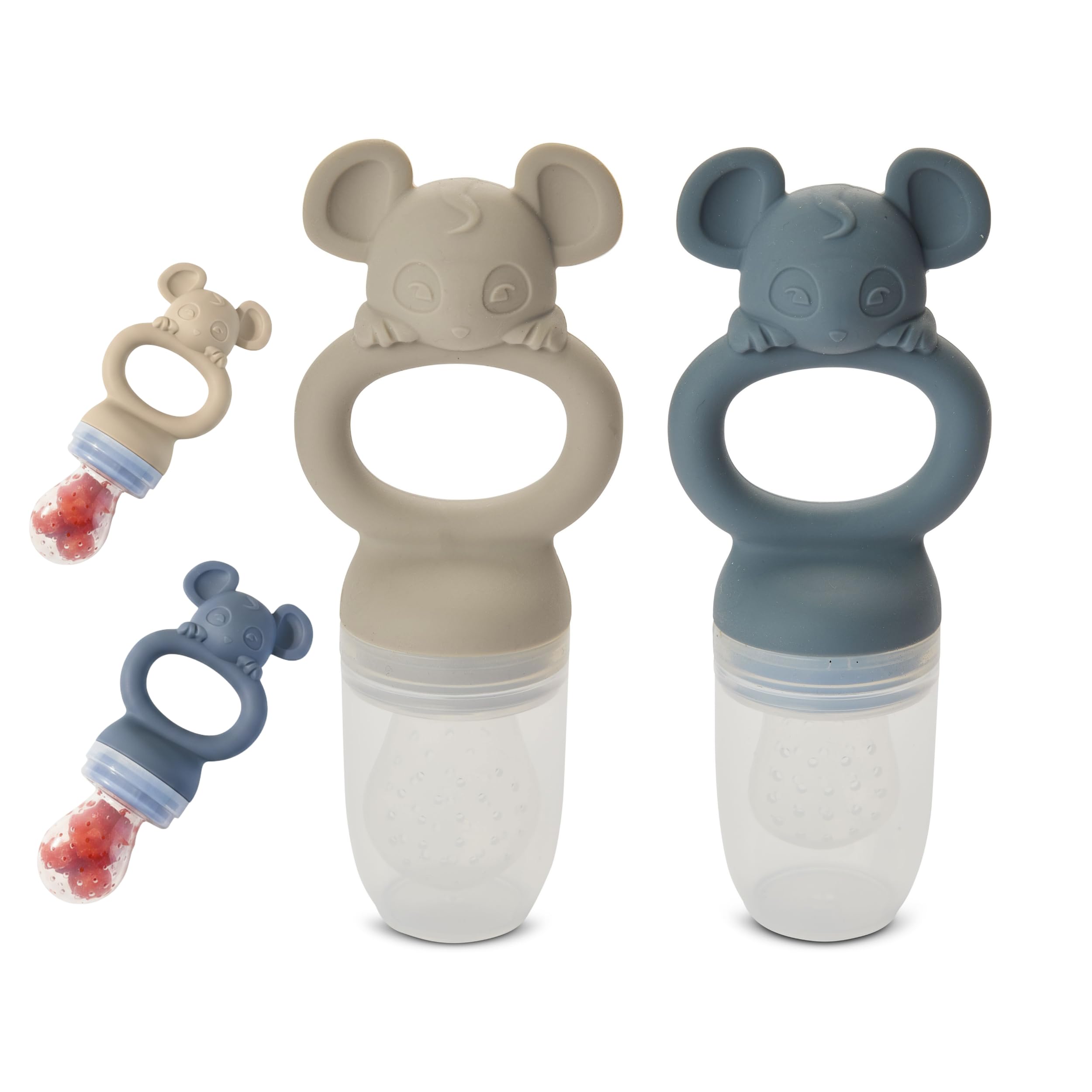 Nuuroo Silicone Baby Feeder – LFGB Food-Grade Silicone Fruit Pacifier, BPA-Free, Anti-Choking Design, Dishwasher Safe, Designed in Denmark (2 Pack - Bering Sea/Cobblestone)