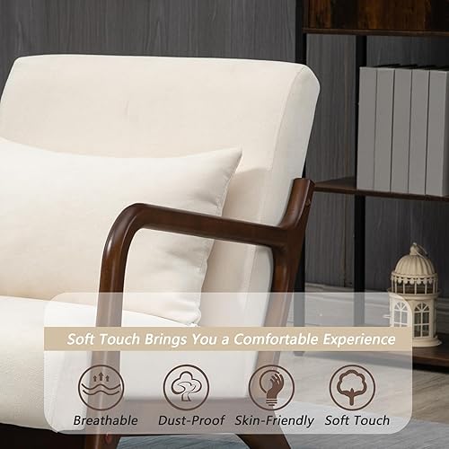 Miniatura 6 de Dolonm Silla decorativa moderna de mediados de siglo, silla auxiliar danesa tapizada, silla de descanso rústica y cómoda con marco de madera para