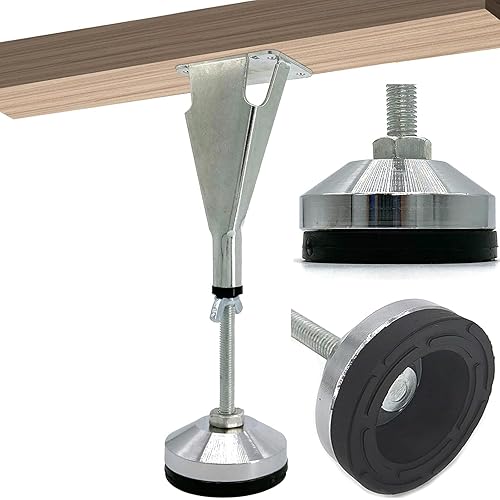 1 Pack Adjustable Height Modern Silver Bed Leg, 2" W x 3" D, 7.2" to 14.8" H, Carbon Steel & Rubber, Bolt-On, Suitable for Bed Frames, Bed Center Slats & Other Wooden Furniture