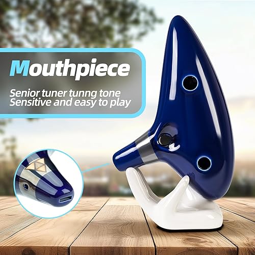 Miniatura 2 de Mulucky Ocarina de arcilla natural de 12 agujeros con accesorios Caja de regalo para instrumentos musicales para principiantes, color azul oscuro