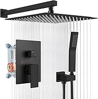 Vista 26 de gotonovo Sistema de ducha de lluvia para baño, juego de cabezal y mango de ducha de lluvia montado en la pared, conjunto completo combinado de latón