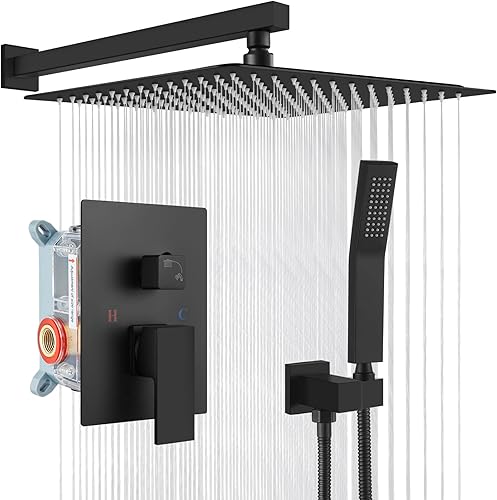 Miniatura 19 de gotonovo Sistema de ducha de lluvia para baño, juego de cabezal y mango de ducha de lluvia montado en la pared, conjunto completo combinado de latón