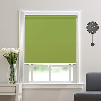 Blackout Cordless Roller Blinds and Shades for Windows - Safety Spring Roller Shades - Cordless Privacy Room Darkening [Green 100% Blackout,71 1/2" W x 60" H] - Custom Made